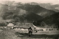 Гуцульське обійстя на тлі гір. 1960-і рр.